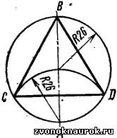 Деление окружности на три части с построением вписанного треугольника